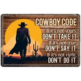 Wetterfestes Deko Saloon Bar Schild für Cowboy und Western Fans – Cowboy Code, 20 x 30 cm