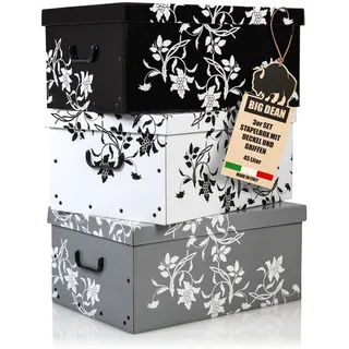 BigDean Aufbewahrungsbox 45 l 3-tlg. Grau/Schwarz/Weiß