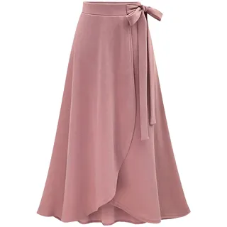 Graceyo Damen Lange Rock A Linie Röcke mit Bandagen Elegante Hochzeit Maxiröcke Freizeitrock Elastische Hohe Taille Faltenrock Midi Röcke Chiffonrock Damenrock - M