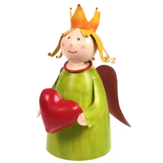 Lenzbach Zaunhocker Engel mit Herz grün 22 cm Figur aus Blech Prinzessin Metall Deko Garten Balkon Dekofigur Königin Pfostenhocker Love Shabby