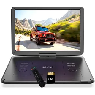 Boifun 17,5 Zoll tragbarer DVD-Player mit 15,6 Zoll HD-Drehbildschirm Portabler DVD-Player (6 Stunden Wiederaufladbare Batterie, Unterstützung für USB/TF-Karte/AV-Übertragung, Sync TV/Projektor Bildschirm, für USB/SD-Karte/AV-Übertragung, Sync TV/Projektor Bildschirm) schwarz