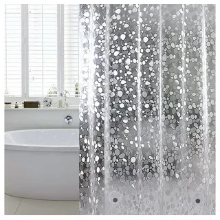 wohnTRAUM24 Duschvorhang Duschvorhang Anti-Schimmel mit Gewicht Magnet unten, 3D Steinmuster Breite 180 cm, 0.2mm Wasserdicht Antibakteriell Eva Vorhang für Dusche und Badewanne weiß