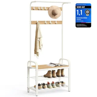 VASAGLE Garderobenständer HSR40W 183 x 72 x 33,7 cm Eichenfarben-weiß