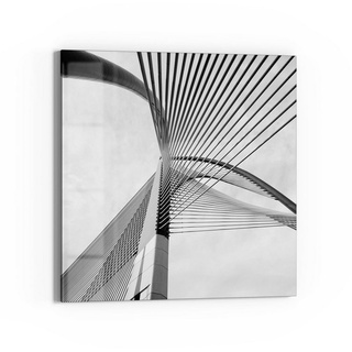 DEQORI Glasbild 'Brückenseile im Detail', 'Brückenseile im Detail', Glas Wandbild Bild schwebend modern grau|schwarz|weiß