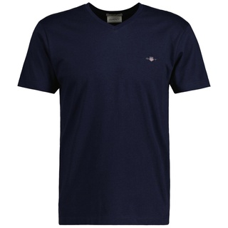 GANT Herren T-Shirt V-Neck, Slim Fit - SLIM SHIELD V-NECK T-SHIRT, Kurzarm, Cotton Dunkelblau L