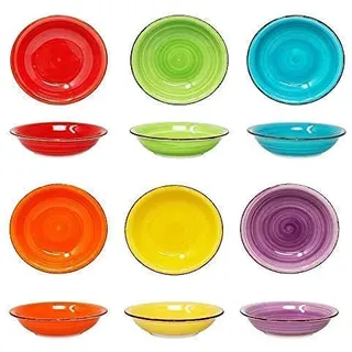 DRULINE Teller-Set Color Loop, 6 Farben, Ø 21 cm, 6-teilig Suppenteller | Porzellan, 750 ml, Tiefteller, Mediterran, Backofentauglich Pastateller nudelteller suppenschale salatschale pastaschale