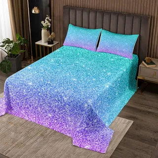 richhome Pailletten Bettüberwurf tagesdecke,Lila Blau Farbverlauf Fantasy Stepp Decke 2 Teilig Tagesdecken,Sternengalaxie Universum Träumen Steppdecke für Kinder Jungen,170x210cm