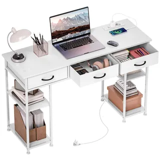 Homcom Schreibtisch Küchentisch mit 2 Steckdosen Computertisch mit verstellbare Regalböden 3 Schubladen, Rechteckig, 40x76x120 cm
