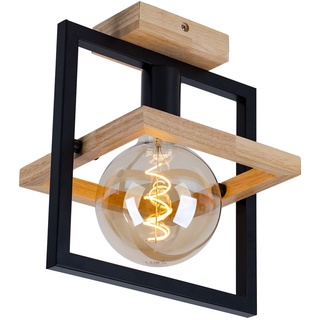 Deckenleuchte Wohnzimmerlampe Deckenlampe Esszimmerleuchte Flurlampe Küchenleuchte, Metall Holz braun schwarz, E27, H 28 cm