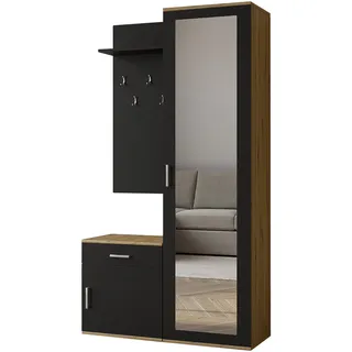 GARDEROBENSCHRANK Magnola Artisan Schwarz 100/180,5/35 cm – Modern, mit Spiegel und viel Stauraum