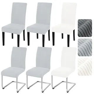 Alishomtll Zweiteilige Stretch Stuhlhussen 6er Set(4+2), Universal Hussen | Schwingstuhl Elastische Abnehmbar Kurzflor Stuhlbezug Waschbarer Stühle Schutz für Küche Esszimmer, 2 Weiß + 4 Hellgrau