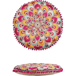 Orientalische Kissen Bodenkissen Bunt aus Baumwolle ø 55cm inklusive Füllung | Marokkanisches Sitzkissen Sitzpouf Azet -1- Rund | Orientalisches rundes Yogakissen Meditationskissen bestickt