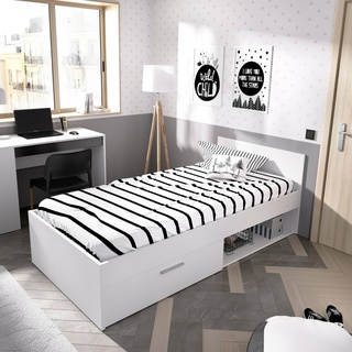 Dmora - Kinderbett Crestoso, Kinderbett mit Stauraum für Schlafzimmer, Struktur für Einzelbett mit 1 Schublade, 197x97h67 cm, Weiß