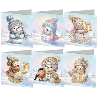 Generisch Generish Weihnachtskarten 6er Set,Diamond Painting Christmas Cards Weihnachten Karten Weihnachtsgrüße,Winter Schneemann Diamant Malerei Karte Postkarte Weihnachtspostkarte,Frohe Weihnachten