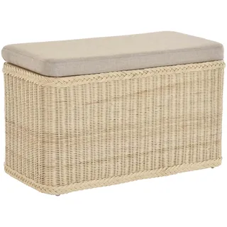 Korb-Outlet Rattan Wäschekorb Wäschetruhe Sitz gepolstert Flur-Bank Aufbewahrungsbox mit Deckel Bad-Hocker Sitzhocker Wäschesammler Sitz-Truhe Natur (Hell, Rechteckig)