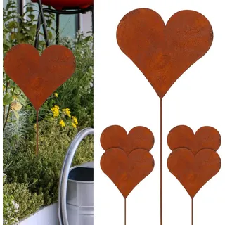 6er Set Gartenstecker Herz im Rost Design 80 cm - Braun