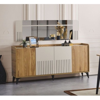 JVmoebel Sideboard luxuriös Esszimmer Set Sideboard mit Spiegel Modern Holz Möbel 2tlg (2 St., 1x Sideboard + 1x Spiegel), Made in Europa beige|braun