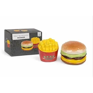 TopShop24you Salz- und Pfefferstreuer Burger & Pommes (5,5 x 5,5 x 4,5 cm) – Lustige Fast Food Gewürzstreuer aus Keramik, 2er Set im Geschenkkarton, Witziges BBQ & WG Geschenk