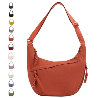 GoPaw Damen Halbmond Schultertasche Hobo Halfmoon Bag Crossbody Moon Bag mit Verstellbarer Schultergurt Damen Halbmond Tasche (Orange) - 29 x 21 x 9 cm
