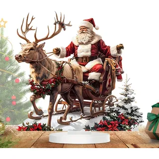 Weihnachtsmann Mit Schlitten Und Rentieren, 2d Acryl Figuren Weihnachtsmann, Weihnachtsmann Ornament, Weihnachten Rentier Ornament Dekoration Weihnachten Geschenke, Feiertags parties Deko