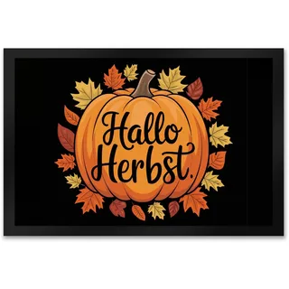 speecheese Hallo Herbst Fußmatte XXL in 50x75 cm mit Kürbis und Herbstlaub Herbstblätter in Orange Gelb Rot und Schwarz - Perfekte Herbstdekoration für Ihr Zuhause