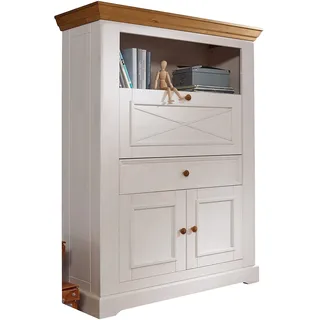 Woodroom Sekretär Oslo in Kiefer massiv weiß (BxHxT 108x152x42 cm), Büroschrank