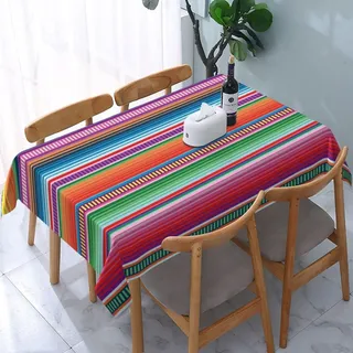 Tischdecke Abwaschbar Streifen und Bunte Muster Outdoor Rechteckig 140x200 cm 3D Tischdecken Mexikanisch, Tischtuch Ornamente Polyester Gartentischdecke 200x140 Tischwäsche Wetterfest a-495