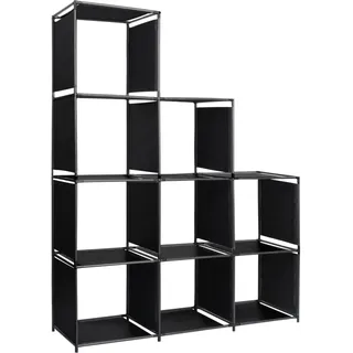 vidaXL Stufenregal mit 9 offenen Fächern Treppenregal Bücherregal Regal Wandregal Standregal Raumteiler 130×45×170cm Stoff Stahl Schwarz