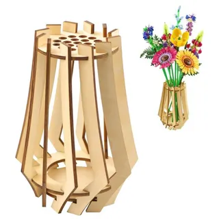 Vase für Lego Blumen,Bouquet Vase für Blumenstrauß,Holzvase für Rosen Sonnenblumen Tulpen Kirschblüten Blumen,Holzpuzzle Blumenvase für Lego Blumenstrauß Baukasten,Geschenk Deko für Blumenliebhaber