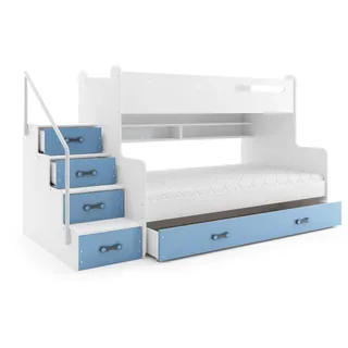 Interbeds Etagenbett, Weiß, Blau, Holzwerkstoff, 5 Schubladen, 120x200 cm, Kinder- & Jugendzimmer, Kindermöbel, Kinderbetten, Etagenbetten