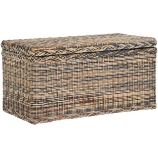 Krines Home Truhe Wäschetruhe mit Deckel Natur Rattan Truhe Aufbewahrung Rattantruhe Truhenbank 80x40x40cm (Wäschebox), mit herausnehmbarem Stoffinlett braun