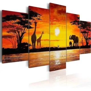 Famanu Vlies Canvas Bild - Wanddekoration XXL - 5-teiliges Design - 200x100 cm - Afrika Savanne