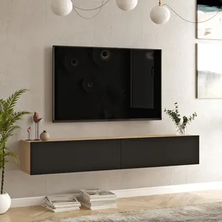 [en.casa] Lapinlahti TV-Lowboard 180 x 29,5 x 31,5 cm Eiche/Schwarz Holz, Spanplatte