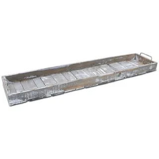 Spetebo Dekotablett Holz Deko Tablett XXL Used Look mit Griffen aus Metall - 90 x 20 cm (Stück, 1 St., Deko Tablett), Servier und Kerzen Brett rechteckig grau