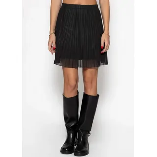 SASSYCLASSY Plisseerock Mini Plissée Rock Damen mit Gummibund Elegant A-Linien-Rock kurz aus Chiffon mit Unterrock und Ton in Ton Nähten schwarz M