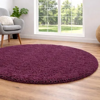 Steffensmeier Ragolle Twilight Hochflor Teppich Shaggy, weich & elastisch, moderner Wohnzimmer Teppich, Bordeaux 1144, Rund Ø 160 cm
