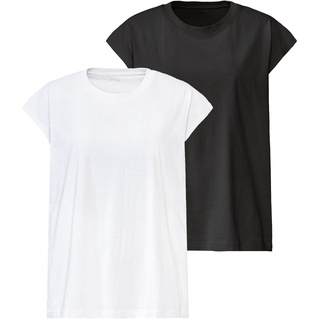 esmara® Damen T-Shirts Oversize 2er (XS(32/34), schwarz/weiß)