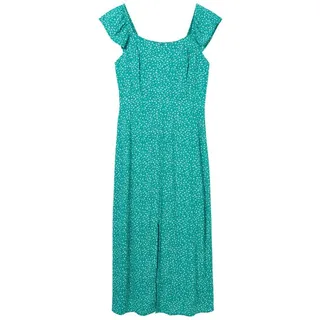 Tom Tailor Denim Damen Midi-Kleid mit Allover Muster, green minimal print, XL