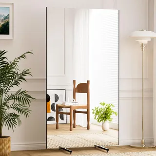 brisafe Großer Ganzkörperspiegel 180×100 cm, leicht & bruchsicher, drehbarer Standspiegel mit Rollen, mobil fahrbar, Glasloser Spiegel für Fitnessstudio, Tanzstudio, Yoga, Boutique & Home Gym,Schwarz