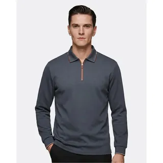 Allthemen Langarmshirt Langarm-Poloshirt mit Polokragen und Halbzip Herren Business-Stil grau XL