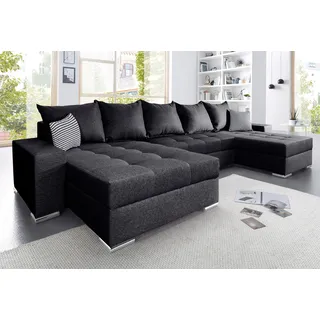 Collection AB Wohnlandschaft Josy XXL U-Form, B: 333 cm, mit 2 Recamieren 77 & 97 cm, Bettfunktion, Bettkasten & 2 Zierkissen, Federkern grau