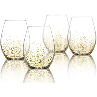 Weinglas ohne Stiel, Weinglas, Weinglas, 473 ml, Weinglas ohne Stiel, Goldpunkt-Design, Goldosa-Kollektion, 4 Stück Trinkware