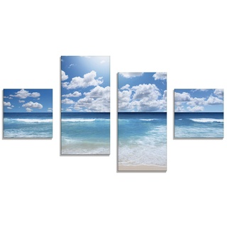 ARTland Glasbilder Wandbild Glas Bild Set 4 teilig 120x70 cm Querformat Strand Meer Sommer Karibik Südsee Urlaub Natur Sand Himmel Wolken T8KG