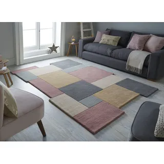 Wollteppich FLAIR RUGS "Abstract Collage, 100% Wolle", rosa (rosé), B:120cm H:11mm L:180cm, Wolle, Teppiche, Karo Design, Patchwork, modern, mehrfarbig, Wohnzimmer, Schlafzimmer