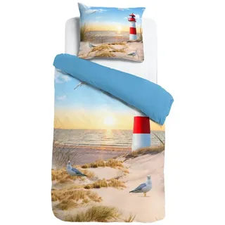 ESPiCO Bettwäsche Leuchtturm, Renforcé, 2 teilig, Digitaldruck, Strand, Meer, Küste beige|blau|bunt|gelb|rot