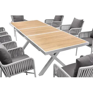 MAT-COMPANY Gartenset 8+1 ausziehbarer Tisch 180–240x90 cm Aluminium Braun mit Sitzkissen WPC Platte