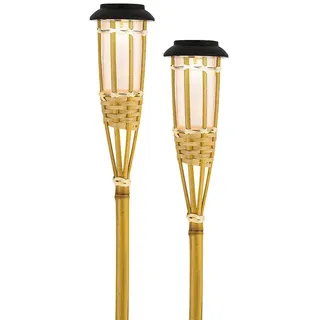 zeitzone Solar Fackel Bambus 2 Stück mit Flammeneffekt LED Lichtsensor Gartenfackel 55cm