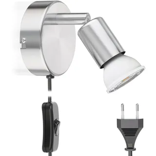 ledscom.de Leselampe LUNARA mit Schalter und Stecker chrom matt GU10 Wand-Leuchte 5,558W 535lm 30° weiß