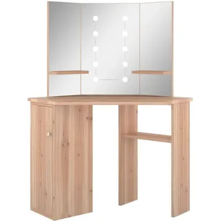 vidaXL Eck Schminktisch mit LED Schminkspiegel Spiegel Kosmetiktisch Frisiertisch Kommode Frisierkommode Schlafzimmer Eichefarben 111x54x141,5cm