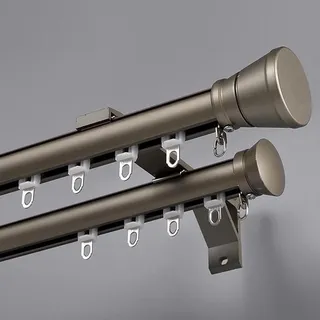 Gardinenstangen Innenlauf 2-Läufig Aus Aluminiumlegierung, 100-800Cm Gardinenstangen Mit Kappenknäufen Und Halterungen - Dekorative Fenster Für Wohnzimmer Schlafzimmer Fenster,Champagne,3.5m (11.5ft)